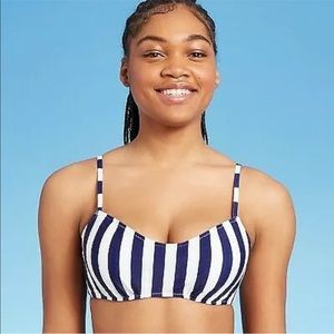 SHADE&SHORE 36DD navy white striped bikini top NWT